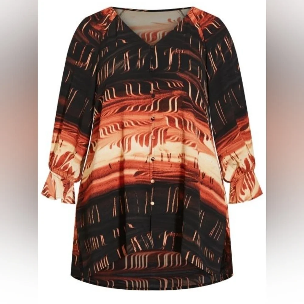 NWT Arna York Black Abstract Print Blouson Sleeve Tunic Top - Picture 3 of 11